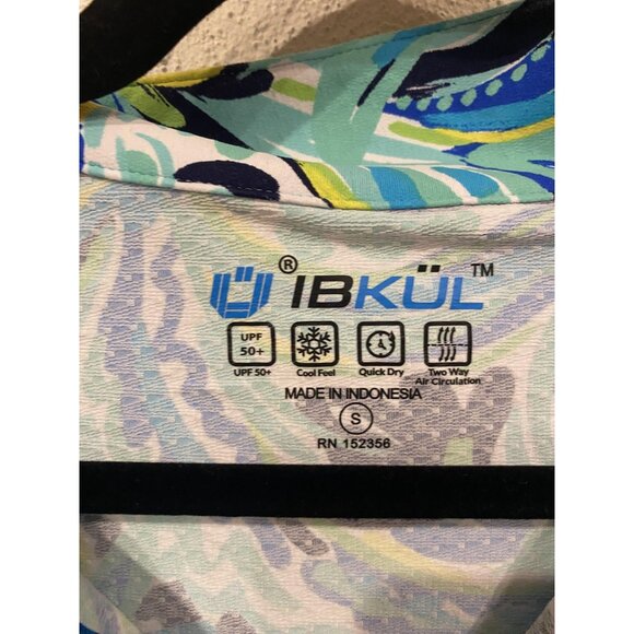 IBKUL Shirt Womens Small Blue Green Paisley UPF 50+ Long Sleeve Quarter Zip Golf - Picture 2 of 4